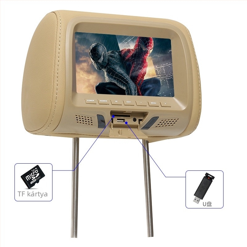 7 hüvelykes autófejtámla-monitor MP5 SD-kártya támogatás, LCD HD kijelző