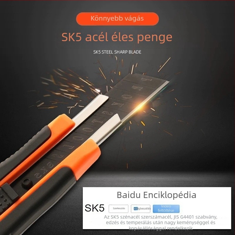 Rozsdamentes acélból készült, nagy fekete penge, csomagnyitáshoz, papír és tapéta vágásához, ipari minőség, nehéz kivitel