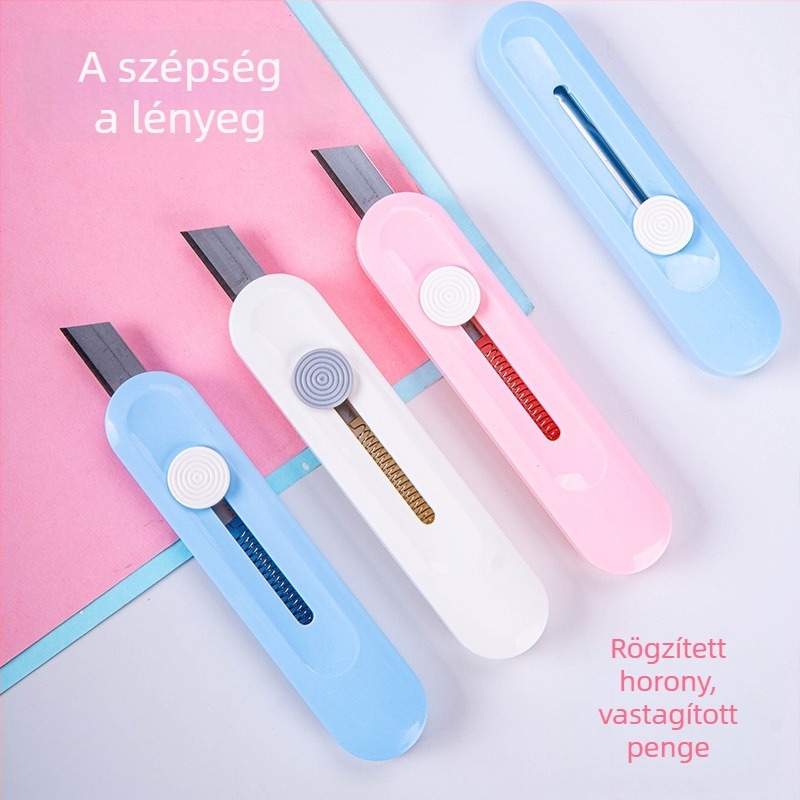 Kompakt papírvágó kés, hordozható, irodai és diákok számára, Morandi színvilágú, cartoon stílusú dizájnnal