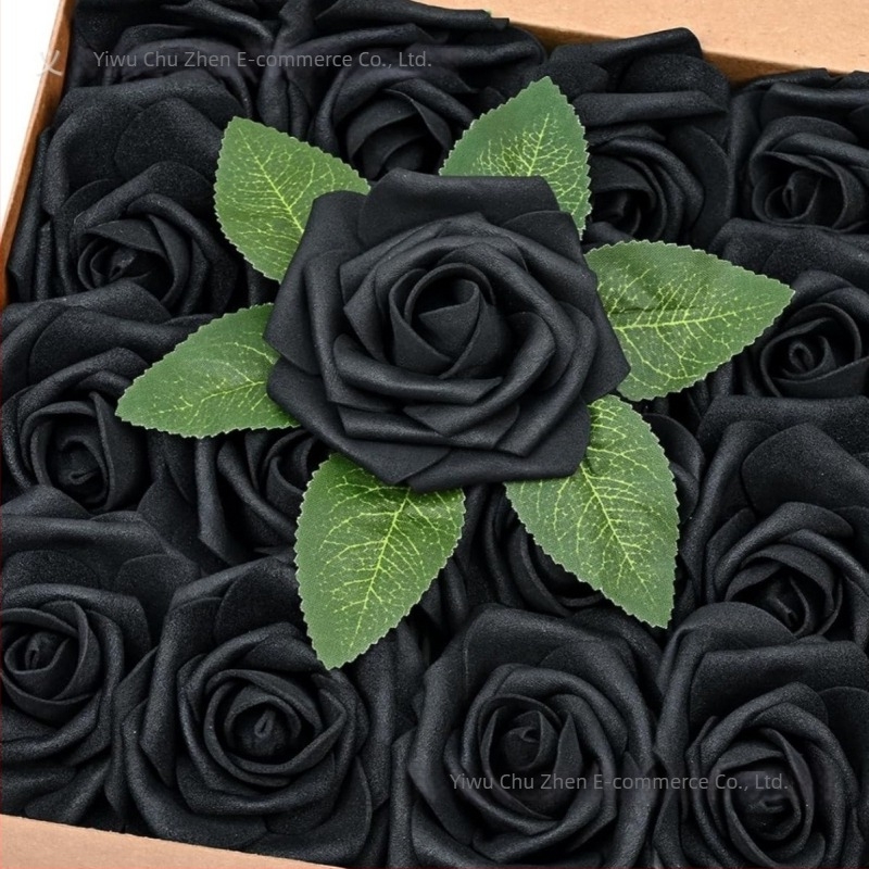 7,62 cm műanyag rózsák, 16 szár, két darab hat levélű rózsafej, szár és levelek, PE virágfej, esküvői dekoráció