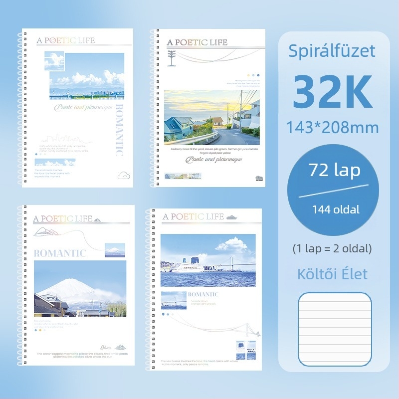 Kétspirál-kötéses notesz, B5A-formátum, vast papír, üres oldalak, általános iskolás diákok számára gyakorláshoz, modern dizájn