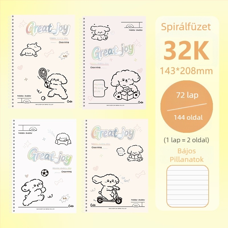 Kétspirál-kötéses notesz, B5A-formátum, vast papír, üres oldalak, általános iskolás diákok számára gyakorláshoz, modern dizájn