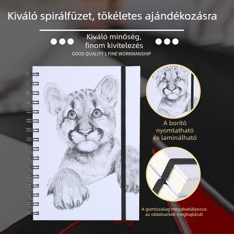 Spirálfüzet fényes kemény borítóval, szabad oldalas, rajzfilmszerű diák stílus