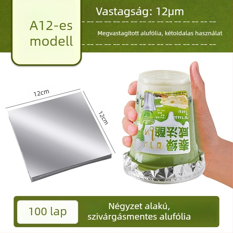 Egyszer használatos alumíniumfóliás tömítőlapok, szivárgásmentesek, 12 cm négyzet, szilikon-olaj bevonattal, 100 db, kávé- és tejes italok poharaihoz