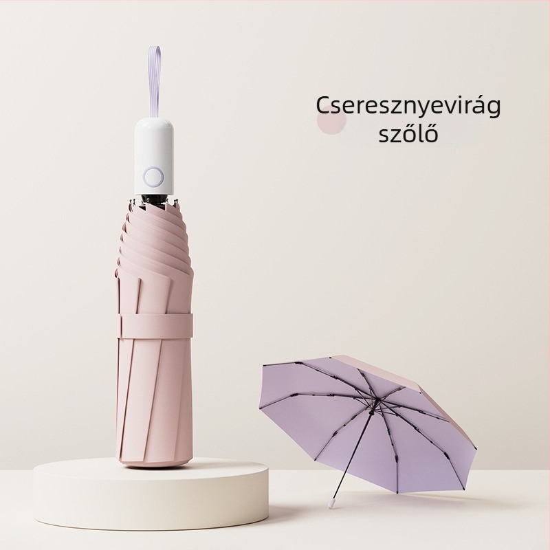 Diák esernyő, teljesen automata, összecsukható, macaron-stílusú, megerősített szélállóság, napos és esős használatra, UV védelem