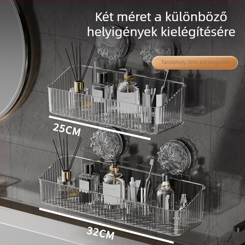 Falra szerelhető vákuumos tároló fürdőszobába, fúrás nélkül, egy polcos