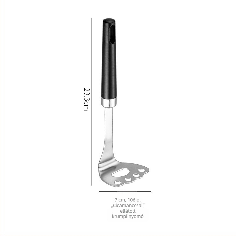 304 rozsdamentes acél konyhai eszközök készlet: sütő spatula, torta- és pizza spatula, burgonya törő, húsgolyó kanál.