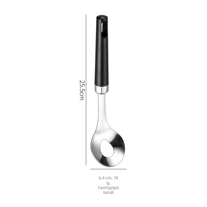 304 rozsdamentes acél konyhai eszközök készlet: sütő spatula, torta- és pizza spatula, burgonya törő, húsgolyó kanál.