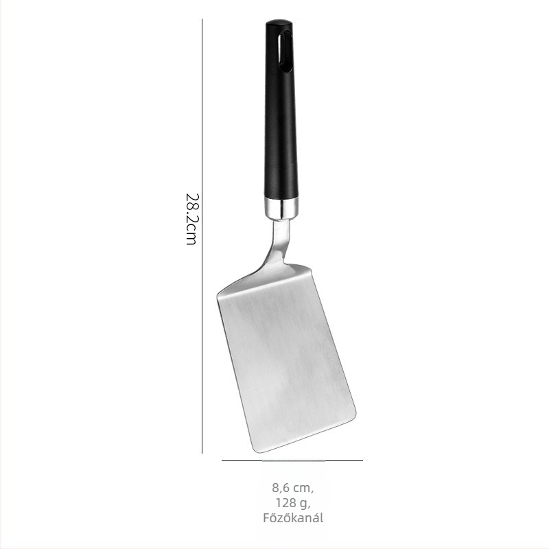 304 rozsdamentes acél konyhai eszközök készlet: sütő spatula, torta- és pizza spatula, burgonya törő, húsgolyó kanál.