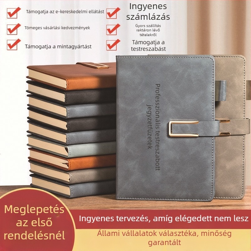 A5 juhbőr jegyzetfüzet logóval – üzleti irodai jegyzetfüzet ajándékdobozos készlet