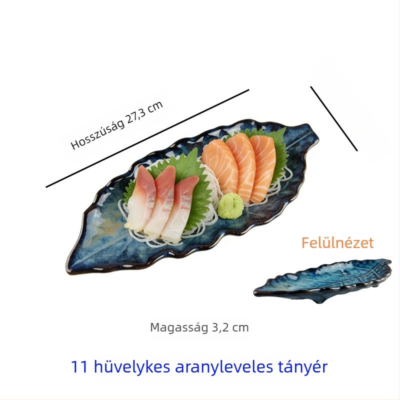 Japán stílusú kerámia lapos tál arany- és ezüst díszítéssel, kreatív sushi tál, grill tál és marhanyelv tál