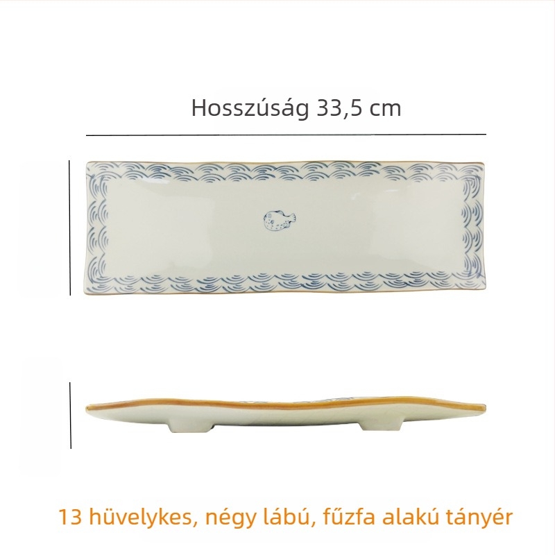 Japán stílusú kerámia lapos tál arany- és ezüst díszítéssel, kreatív sushi tál, grill tál és marhanyelv tál