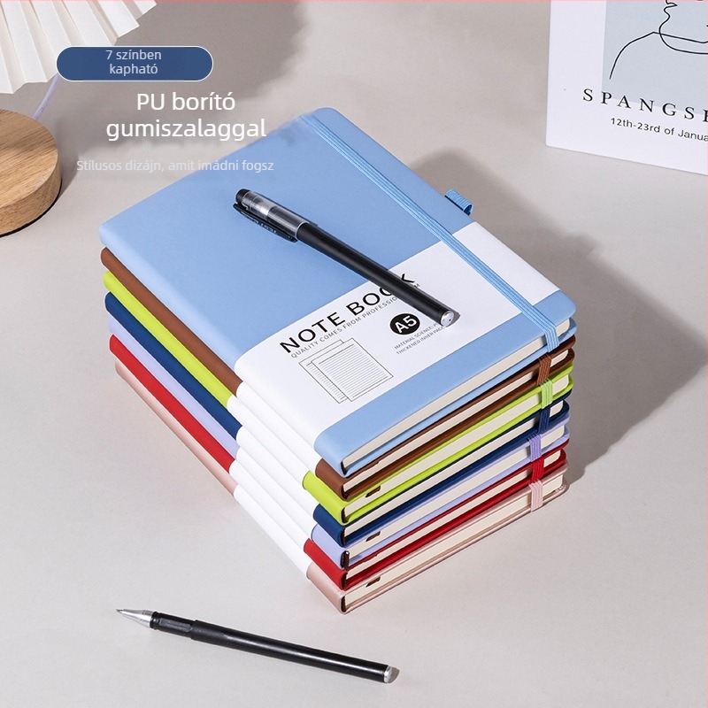 A5-ös keményfedelű notesz pánttal, hordozható bőrhatású fedéllel, üzleti stílusú jegyzetfüzet testreszabható