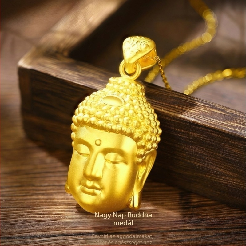 Ősi aranyozott sárgaréz Buddha fej medál, etnikus stílusú, szőtt kötél nyaklánccal