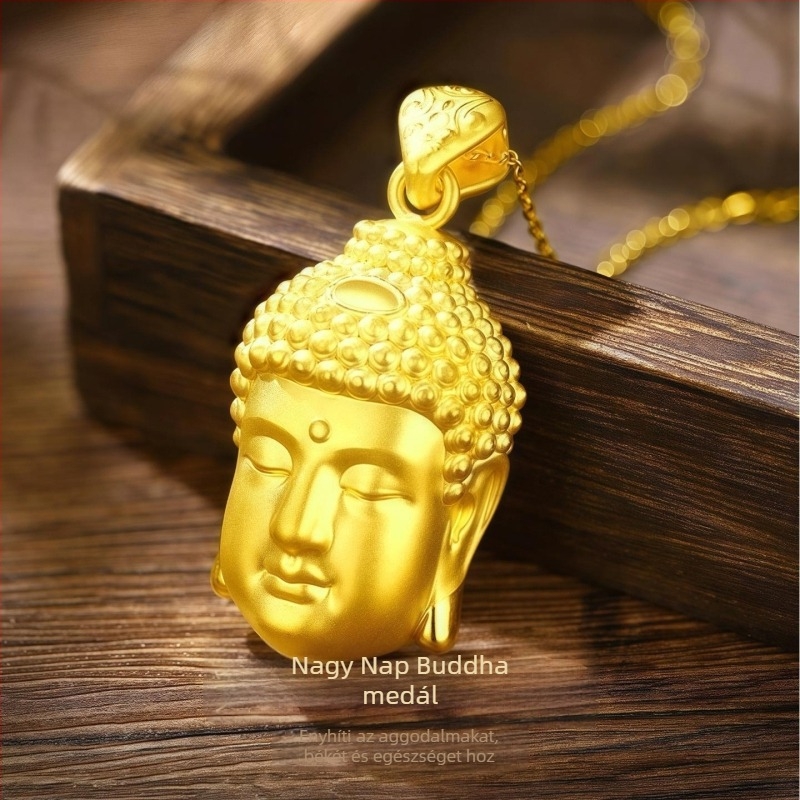 Ősi aranyozott sárgaréz Buddha fej medál, etnikus stílusú, szőtt kötél nyaklánccal
