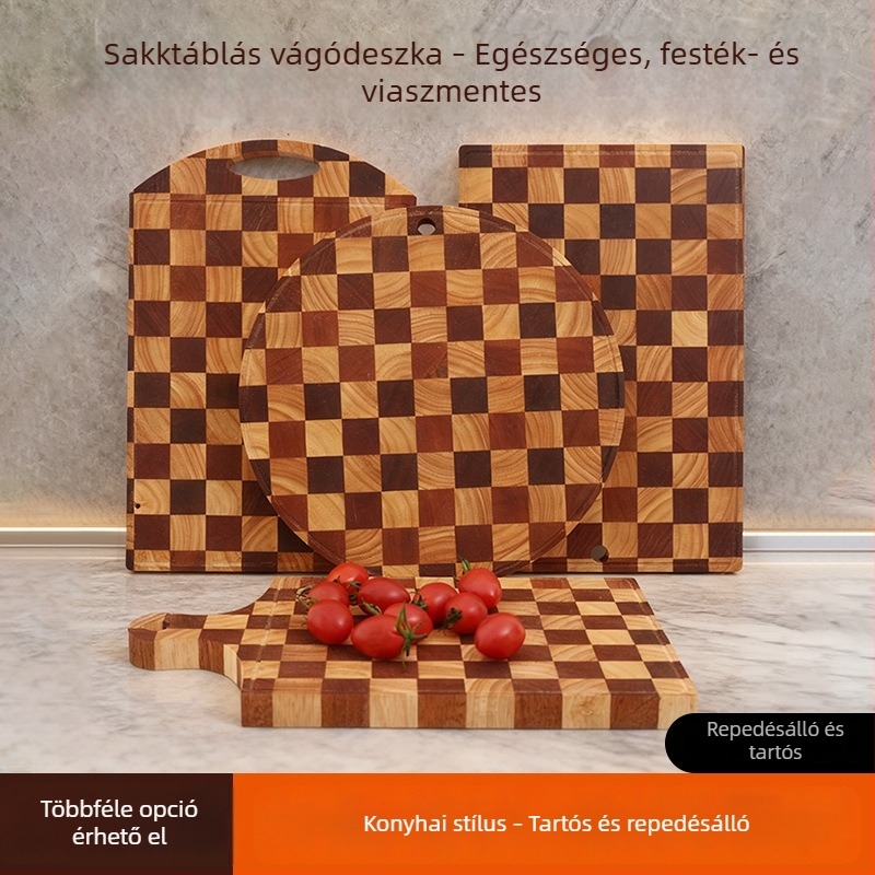 Gumifa vágódeszka sakkos mintával, konyhai vágódeszka gyümölcsökhöz