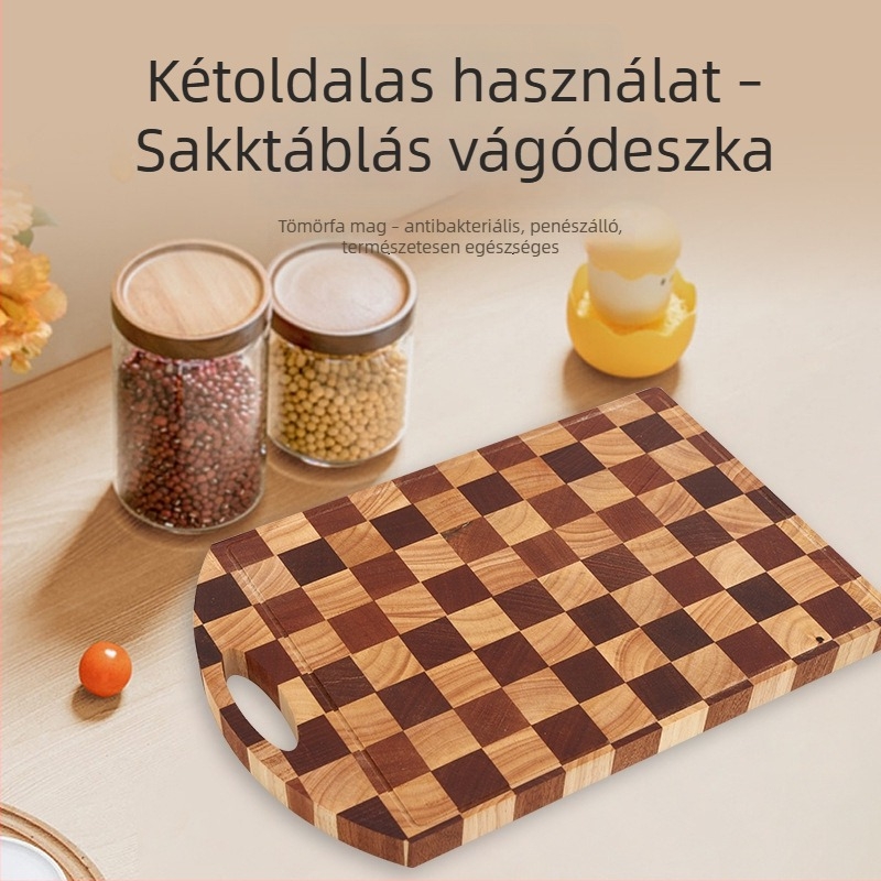 Gumifa vágódeszka sakkos mintával, konyhai vágódeszka gyümölcsökhöz