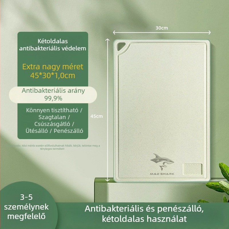 Crazy Shark búzaszálból készült vágódeszka, kétoldalú, gyümölcsök és zöldségek számára, otthoni használatra, antibakteriális, csúszásmentes, modell Cfcb805