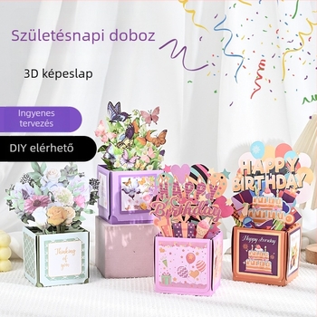 3D nyíló születésnapi üdvözlőlap, kézzel készített speciális papírból