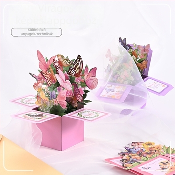 3D nyíló születésnapi üdvözlőlap, kézzel készített speciális papírból