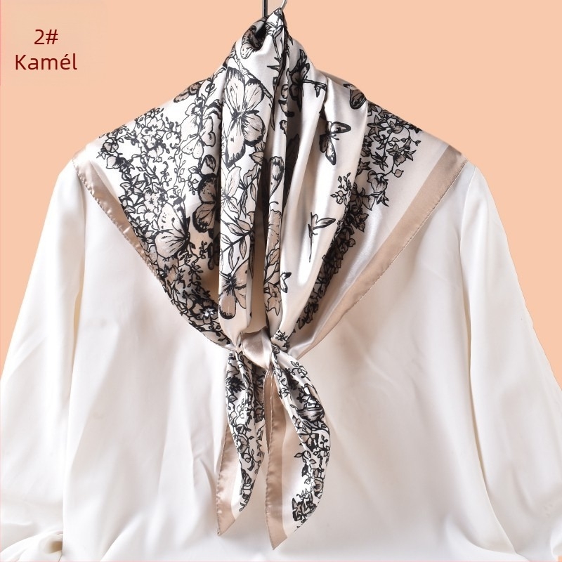 90×90 cm szatén négyszögletes sál pillangó mintával – sokoldalú dekoratív kiegészítő