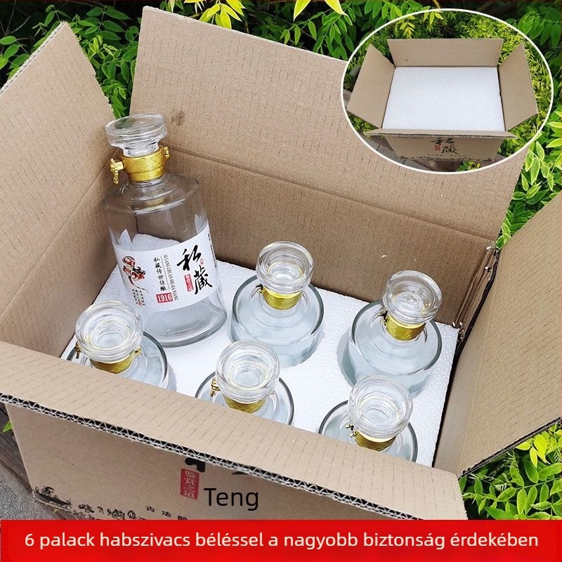 Áttetsző üvegboros üveg habcsomagolással, japán antik stílusú üres üveg, kerámia üveg, 500 ml