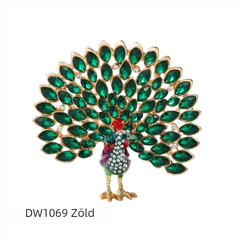 Nagy páva bross nőknek, elegáns divat kiegészítő, retro stílus