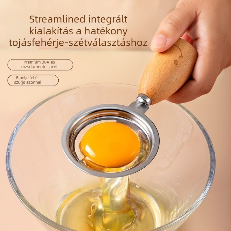 Rozsdamentes acél sütőeszközök készlet: tojáshabosító, torta spatulája, pizza kerék, liszt szita és keverőkanál