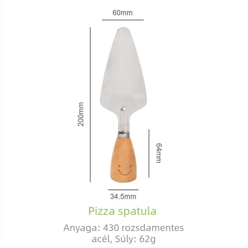 Rozsdamentes acél sütőeszközök készlet: tojáshabosító, torta spatulája, pizza kerék, liszt szita és keverőkanál
