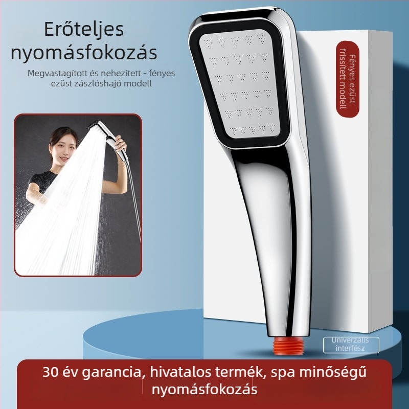 Nyomásnövelő zuhanyfej univerzális csatlakozással, krómozott ABS, állítható