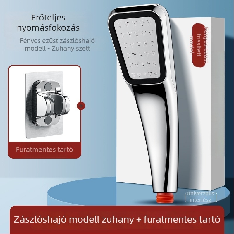 Nyomásnövelő zuhanyfej univerzális csatlakozással, krómozott ABS, állítható
