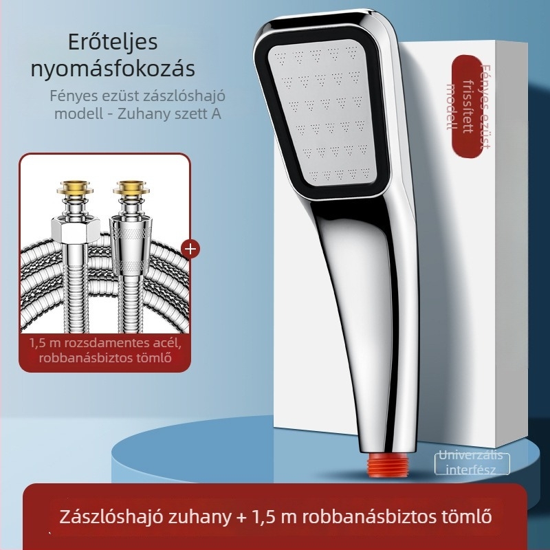 Nyomásnövelő zuhanyfej univerzális csatlakozással, krómozott ABS, állítható