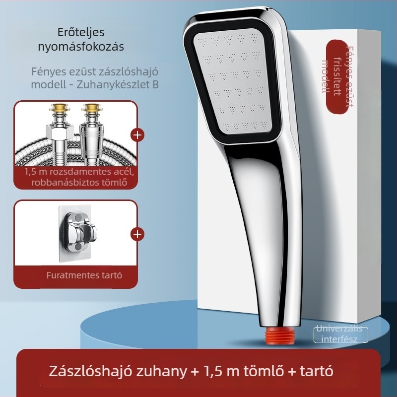 Nyomásnövelő zuhanyfej univerzális csatlakozással, krómozott ABS, állítható