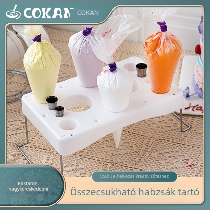 Lyukas díszítőzacskó kijelzőállvány tálcával és összecsukható tartópálával sütőeszközökhöz