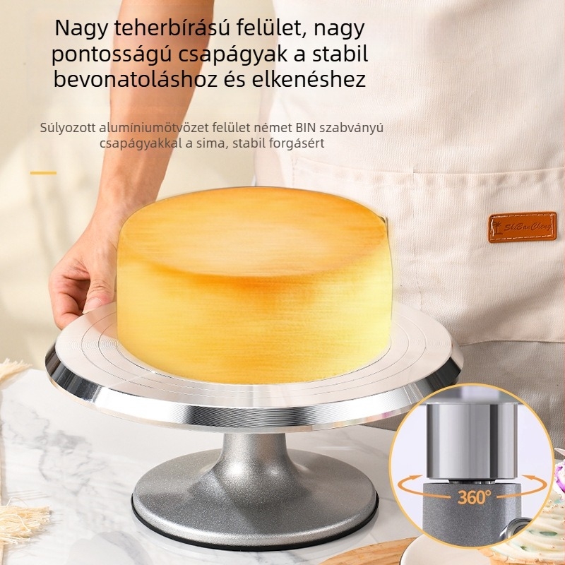Alumínium ötvözet tortaforgótálca dekoráláshoz, 10–12 hüvelyk, csúszásmentes alap
