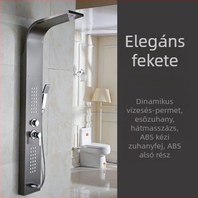 304 rozsdamentes acél zuhanykészlet digitális kijelzővel, felületre szerelt, fekete esőzuhanyfej, falra szerelve