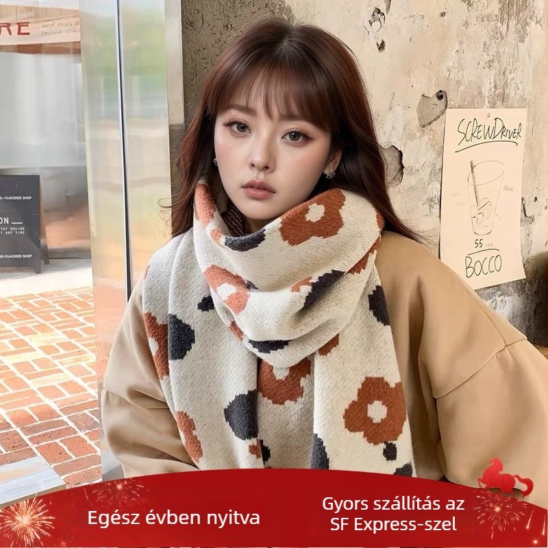 Női kötött sál télre — koreai stílus, friss és édes megjelenés, meleg nyakmelegítő