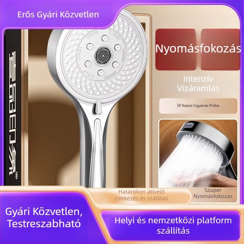 Fali szerelésű nyomásos zuhanyfej készlet, ABS műanyagból, kerek fej, permetezés és eső mód, otthoni használatra