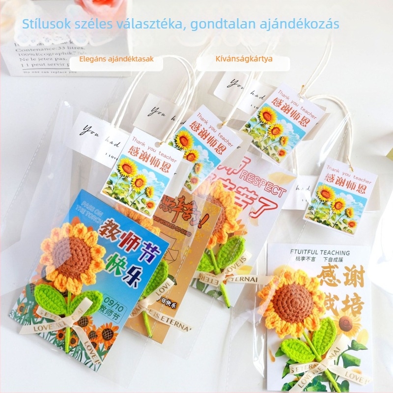 Tanárnapra szóló 3D üdvözlőlap mesterséges napraforgókkal, elegáns ajándékkártya tanároknak