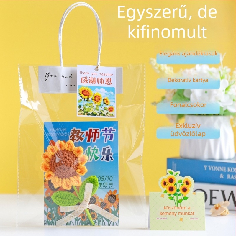 Tanárnapra szóló 3D üdvözlőlap mesterséges napraforgókkal, elegáns ajándékkártya tanároknak
