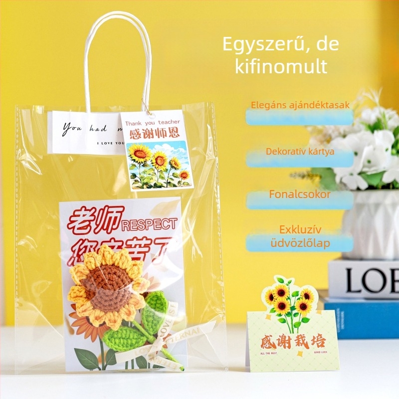 Tanárnapra szóló 3D üdvözlőlap mesterséges napraforgókkal, elegáns ajándékkártya tanároknak