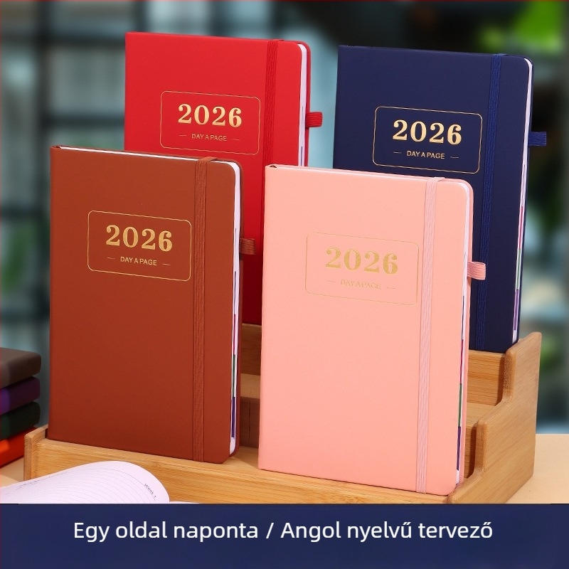 2026-os angol nyelvű tervező — 365 napos napi bejegyzések, határokon átívelő jegyzetfüzet-naptár