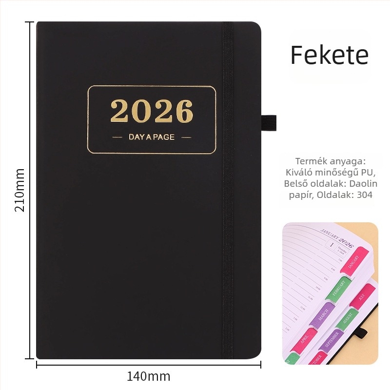 2026-os angol nyelvű tervező — 365 napos napi bejegyzések, határokon átívelő jegyzetfüzet-naptár