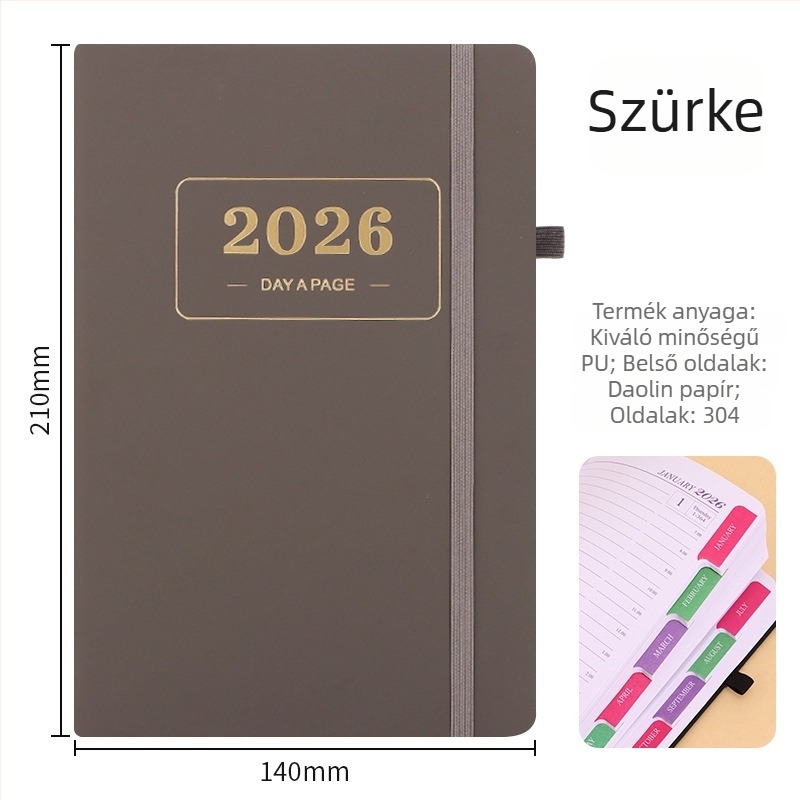 2026-os angol nyelvű tervező — 365 napos napi bejegyzések, határokon átívelő jegyzetfüzet-naptár