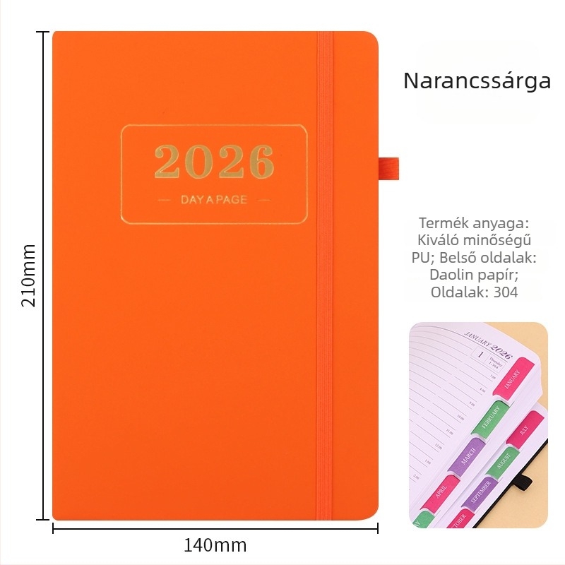 2026-os angol nyelvű tervező — 365 napos napi bejegyzések, határokon átívelő jegyzetfüzet-naptár