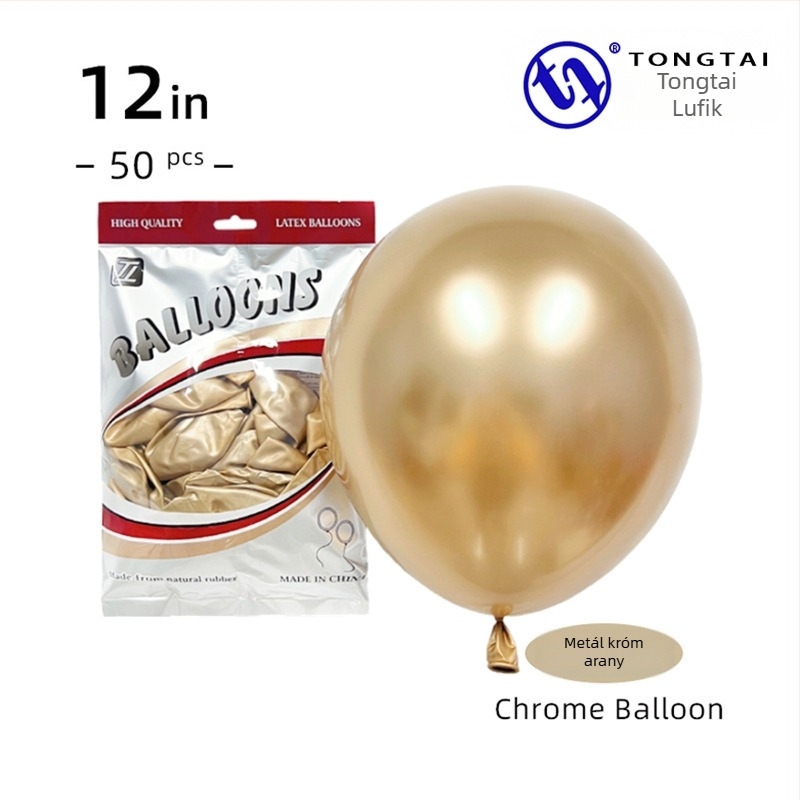 Krom arany színű latex lufi, 12 hüvelyk, 2,8 g, esküvői dekorációhoz