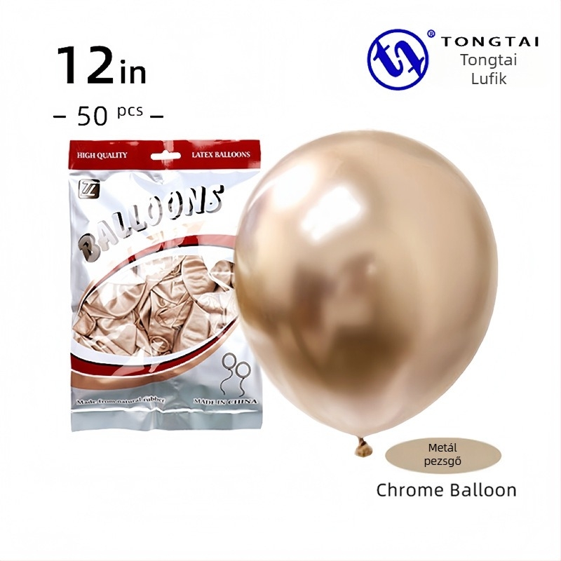 Krom arany színű latex lufi, 12 hüvelyk, 2,8 g, esküvői dekorációhoz