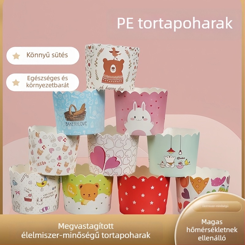 PE bevonatú papírmuffin-formák, magas hőmérsékletnek ellenállóak, sütéshez és gőzöléshez