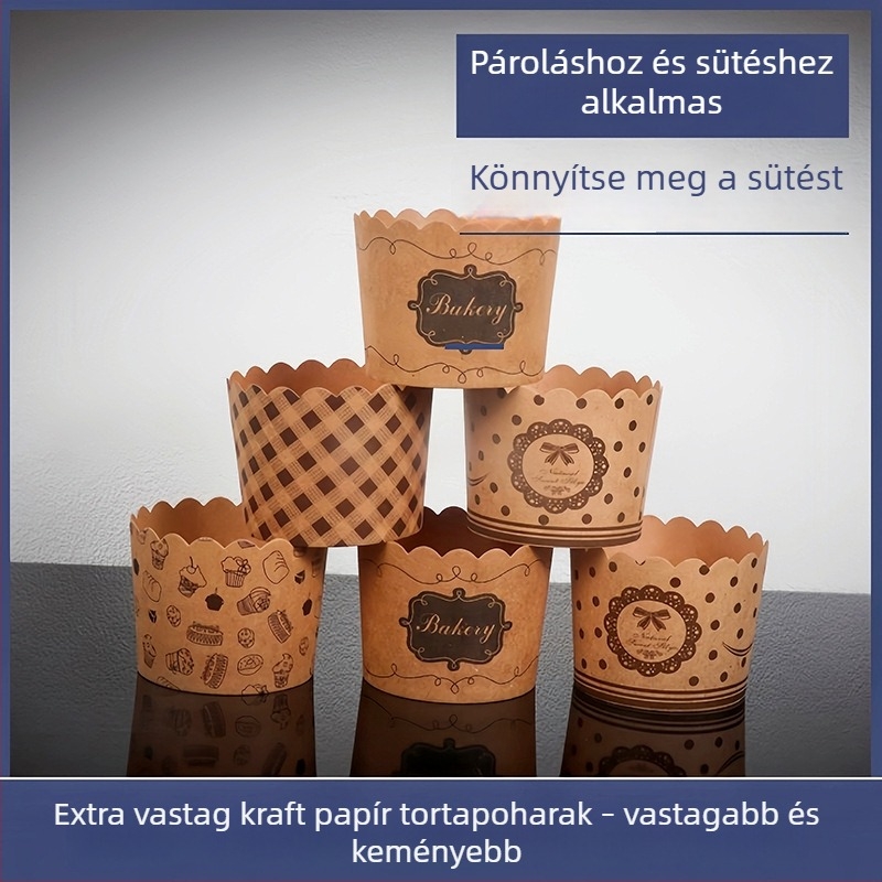 PE bevonatú papírmuffin-formák, magas hőmérsékletnek ellenállóak, sütéshez és gőzöléshez