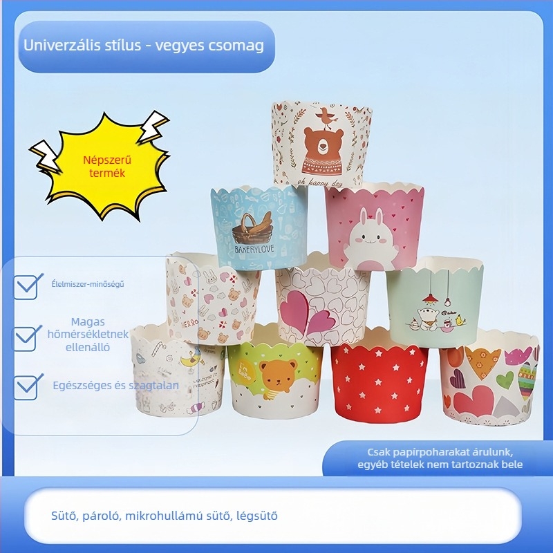PE bevonatú papírmuffin-formák, magas hőmérsékletnek ellenállóak, sütéshez és gőzöléshez